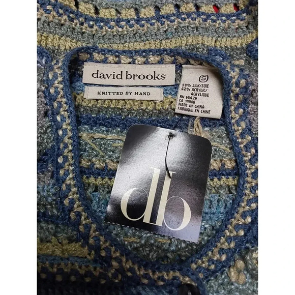Ladies New Hand Knit Sweater by David Brooks Blues & Whites Winter Summer - Picture 5 of 5
